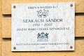 Sándor Szakácsi memorial plaque Budapest Ferencváros.jpg